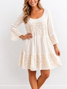 Entro White Lace Tiered Dress